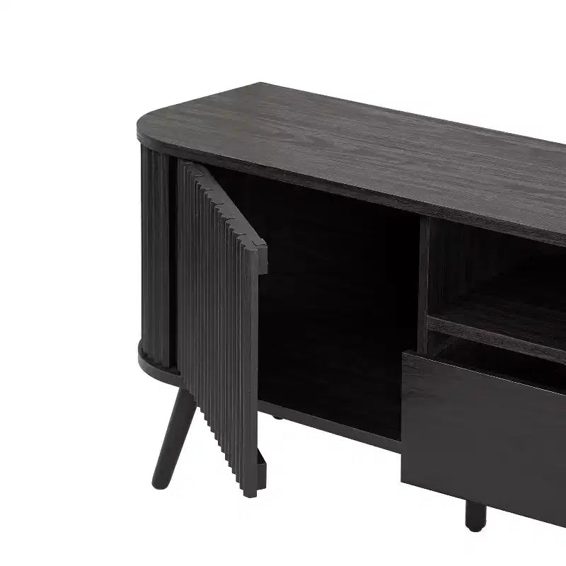 Meuble TV incurvé de style campagnard avec tiroirs et portes de rangement